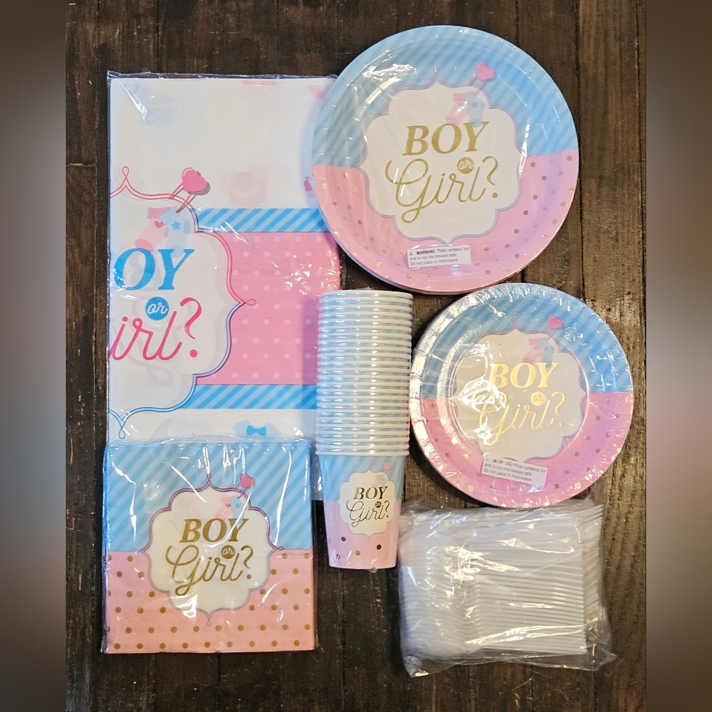 Boy or Girl? Party Supplies Set - Pink and Blue